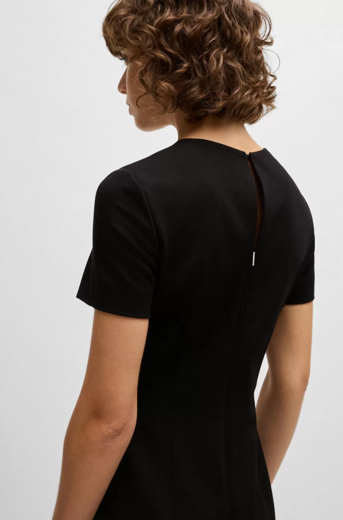 HUGO BOSS Kjole Med Slim Fit Og Crew Neck I Stof Med Stræk Sort Best Sale
