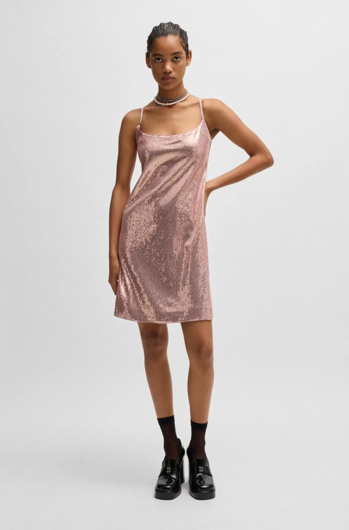 HUGO BOSS Kjole Med Stropper Og Pailletter Overalt Lys pink Sale
