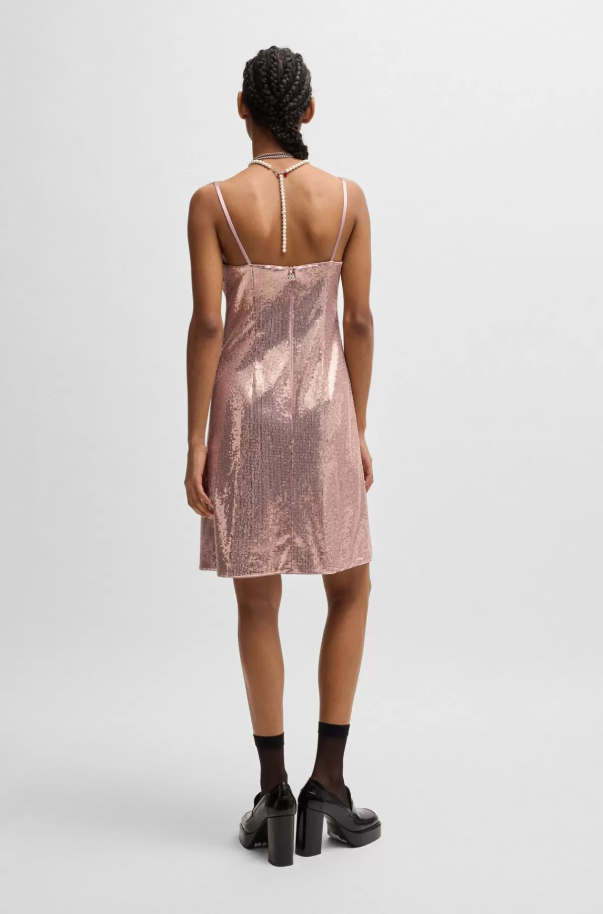 HUGO BOSS Kjole Med Stropper Og Pailletter Overalt Lys pink Sale
