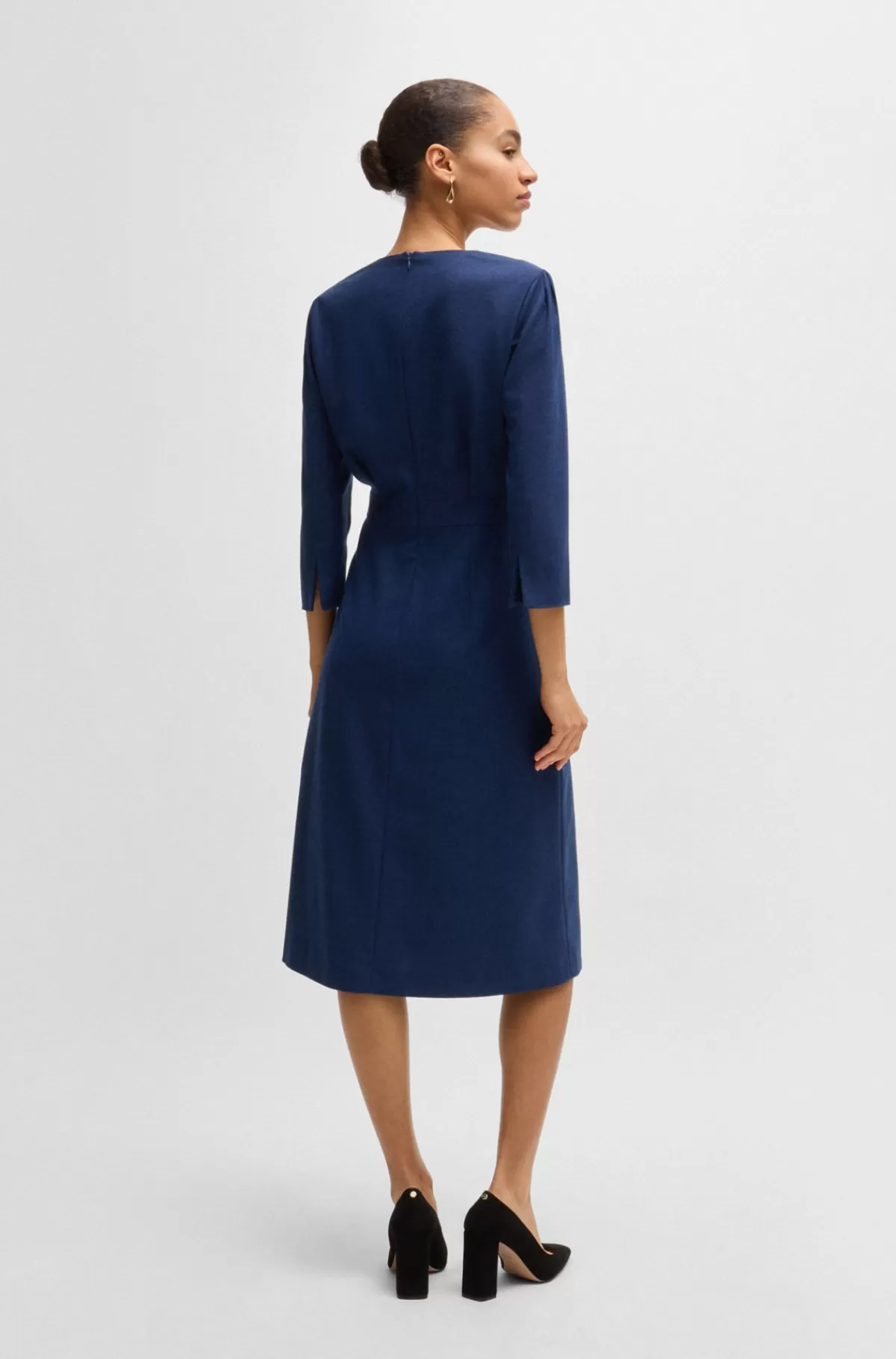 HUGO BOSS Kjole Med V-hals I Flannel Med Stræk Blå Flash Sale