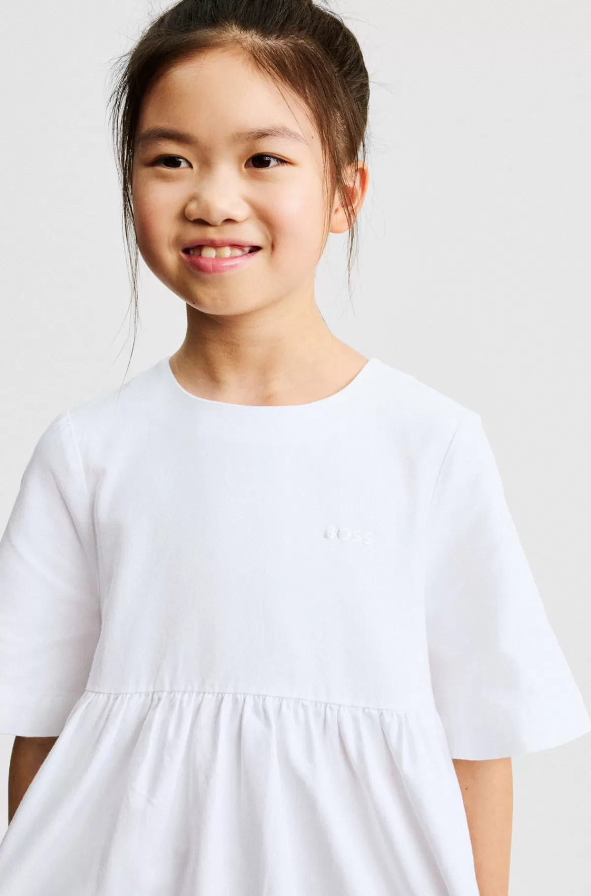 HUGO BOSS Kjole Til Børn Med Afkortede ærmer, Signaturstribe Og Logo Hvid Best