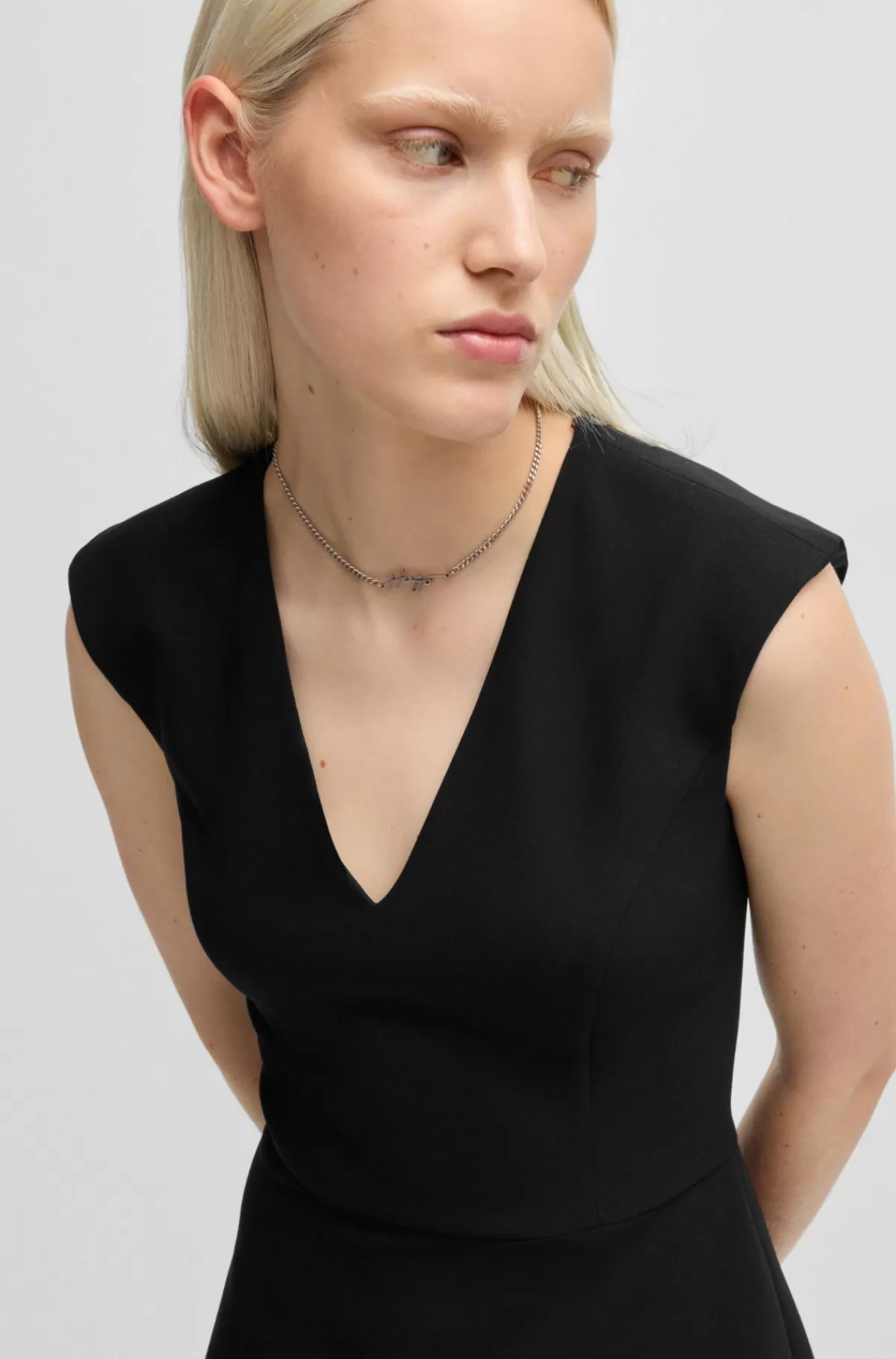HUGO BOSS Kjole Uden ærmer Med Svajende Skørt I Stof Med Stræk Sort Flash Sale