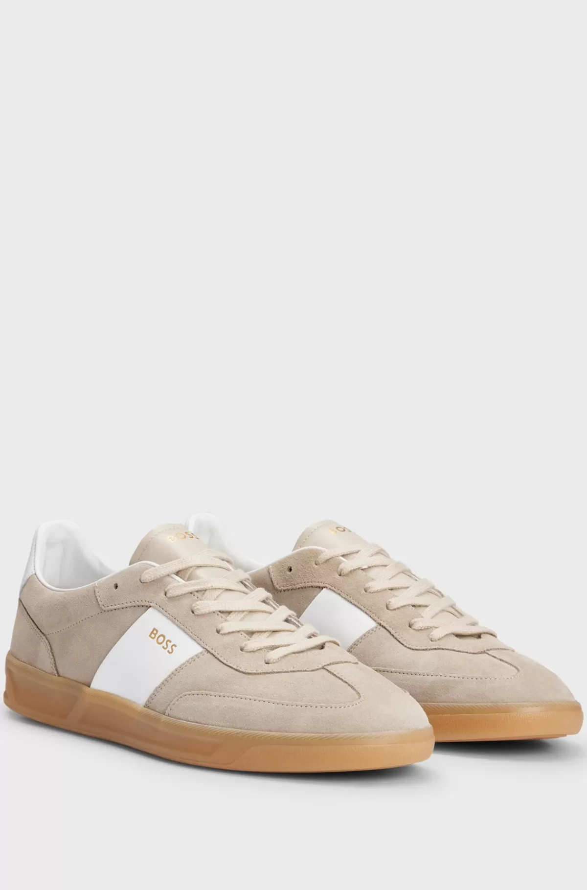 HUGO BOSS Kønsneutrale Sneakers I Ruskind Og Læder Med Snørebånd Og Branding Beige Clearance