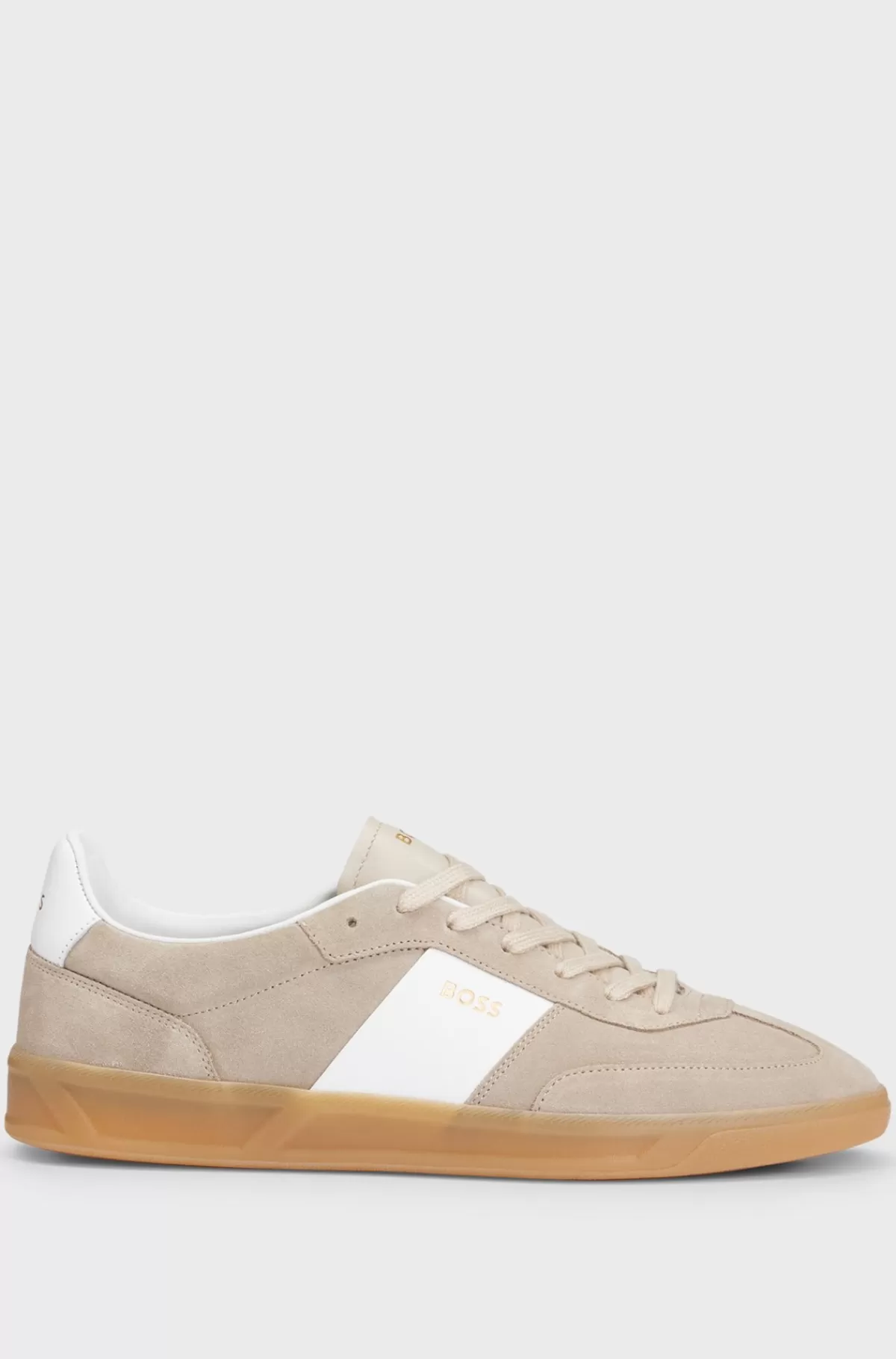 HUGO BOSS Kønsneutrale Sneakers I Ruskind Og Læder Med Snørebånd Og Branding Beige Clearance