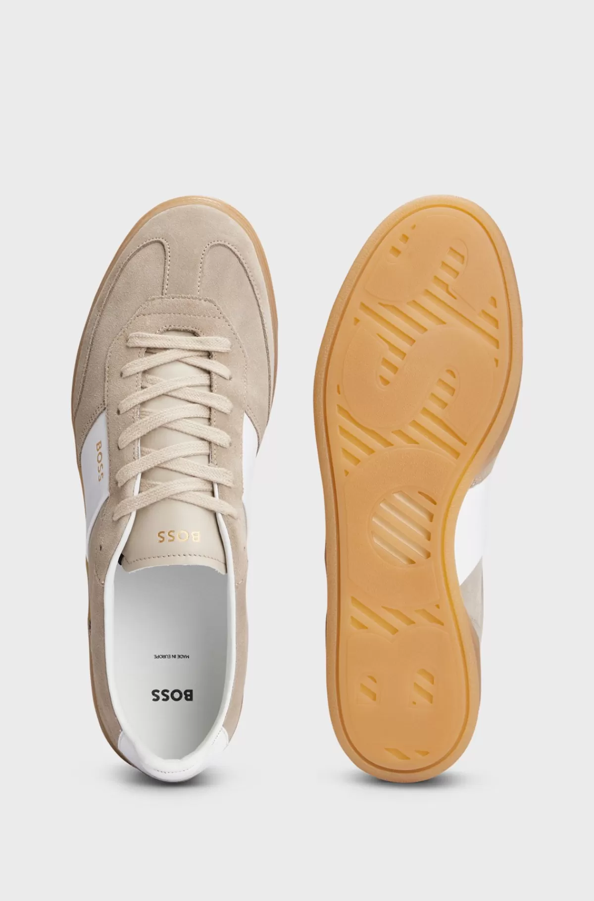 HUGO BOSS Kønsneutrale Sneakers I Ruskind Og Læder Med Snørebånd Og Branding Beige Clearance