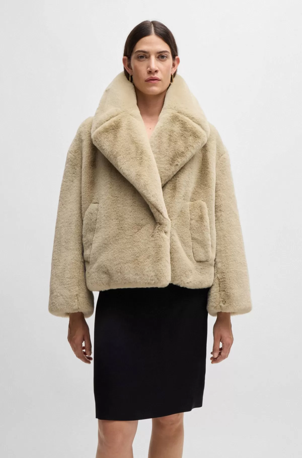 HUGO BOSS Kort Frakke I Blød Plysstof Beige Store