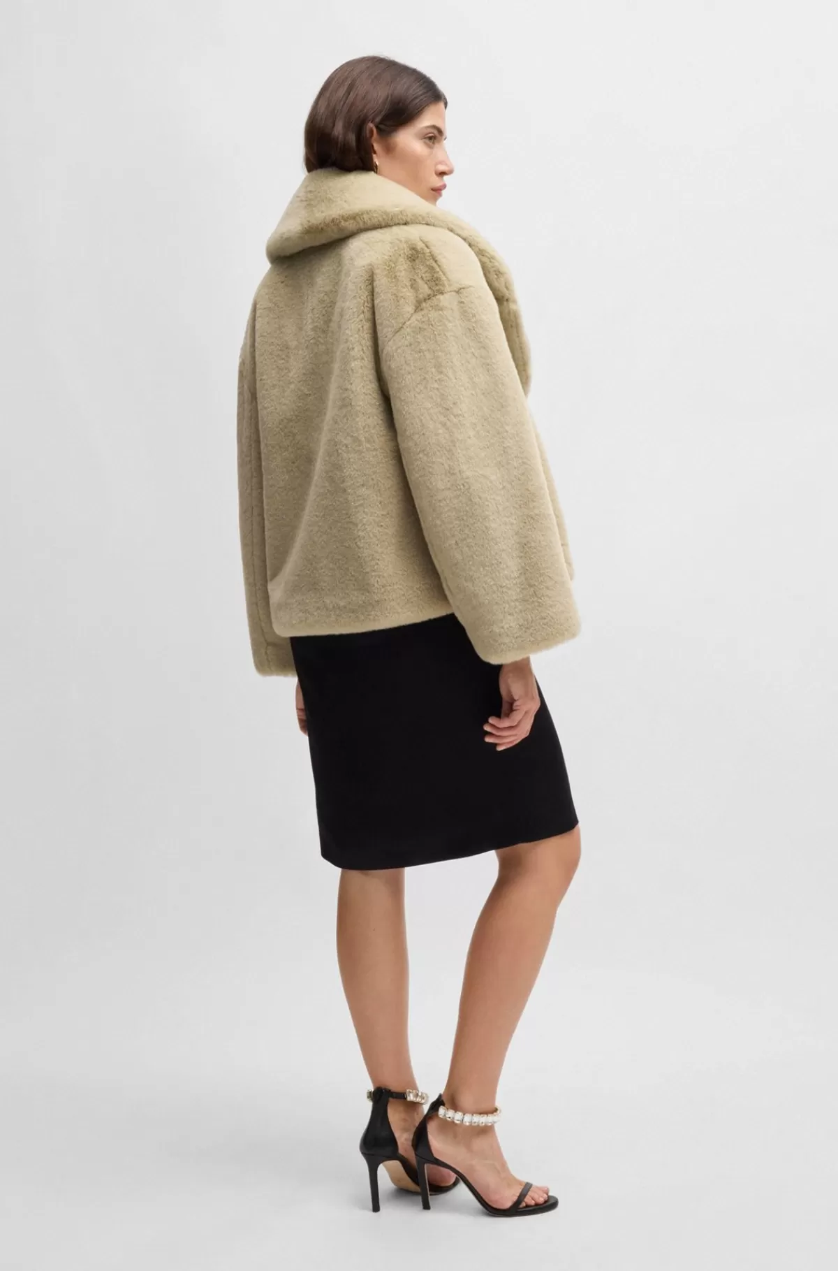HUGO BOSS Kort Frakke I Blød Plysstof Beige Store