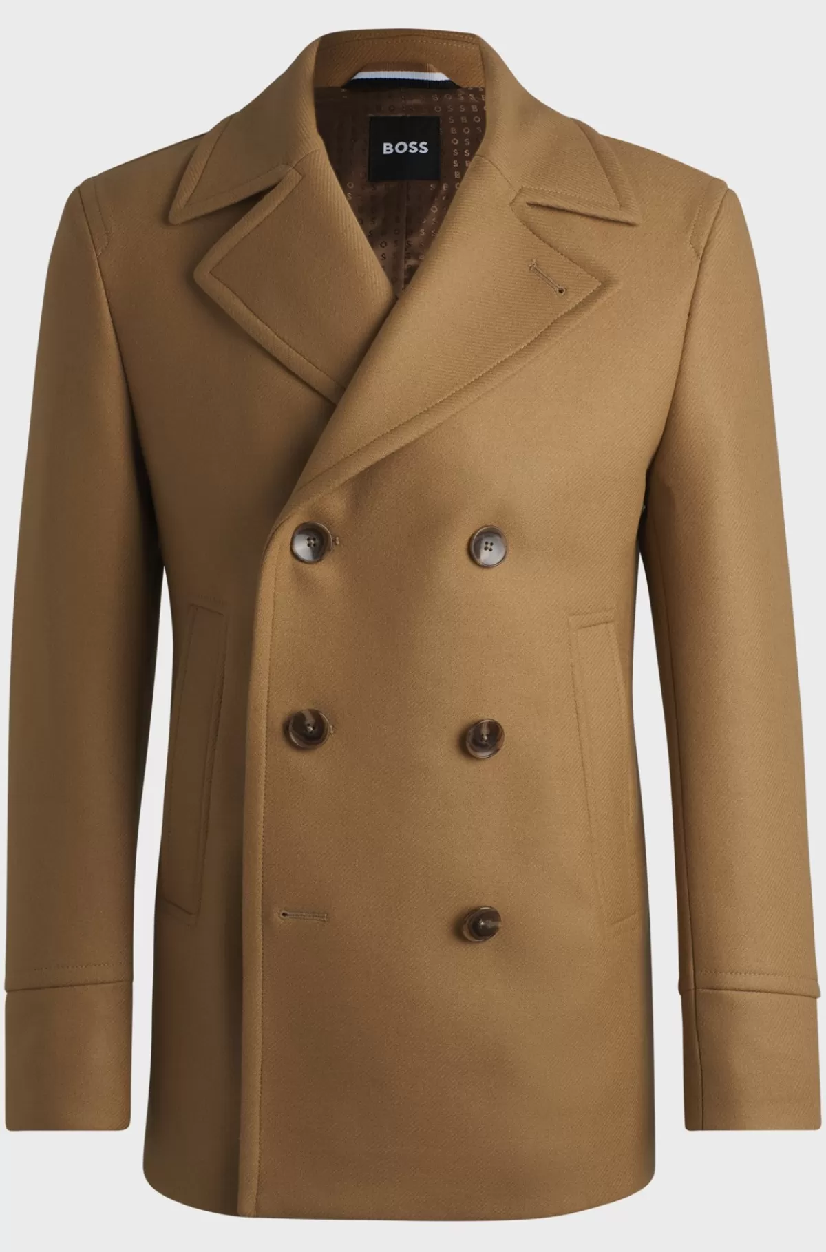 HUGO BOSS Kort Frakke I Uldblanding Med Dobbeltradet Lukning Og Slim Fit Beige Outlet