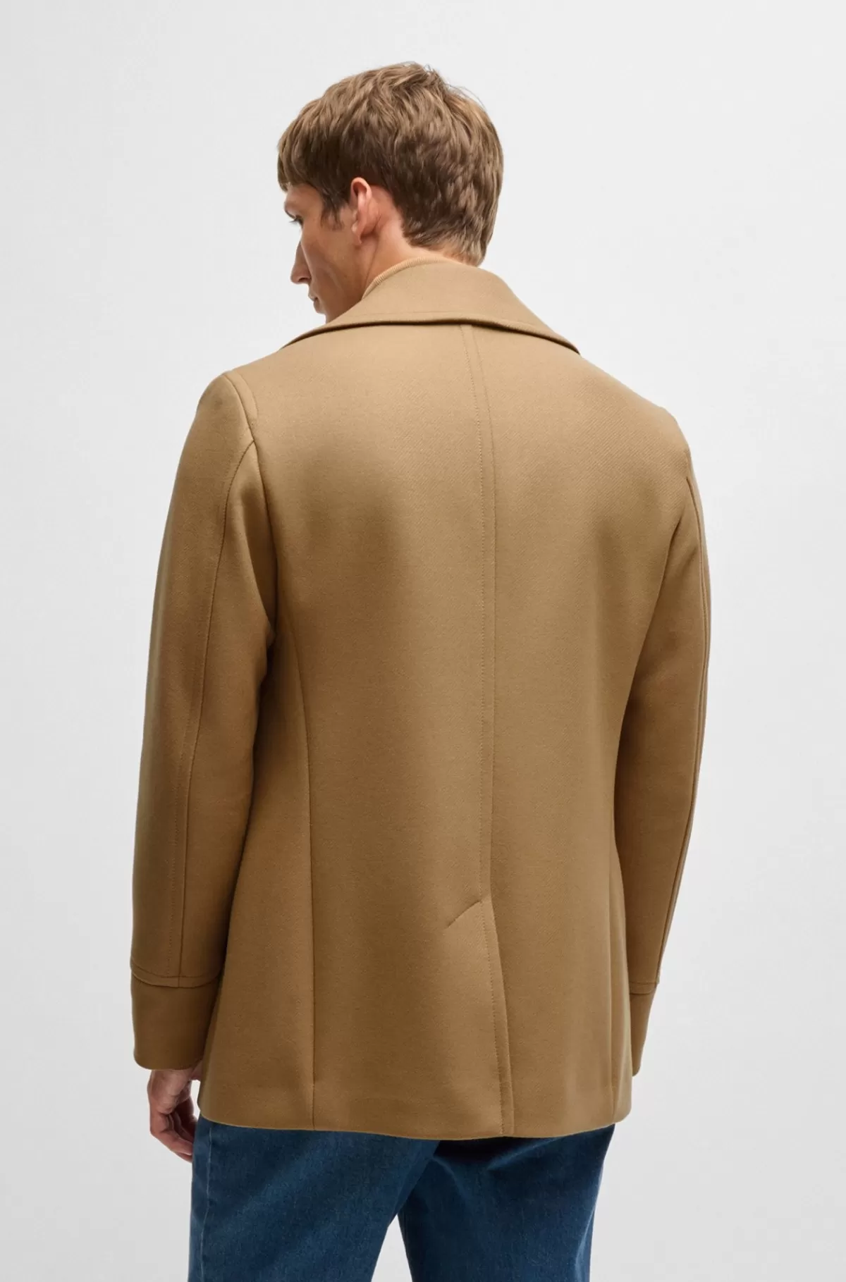 HUGO BOSS Kort Frakke I Uldblanding Med Dobbeltradet Lukning Og Slim Fit Beige Outlet