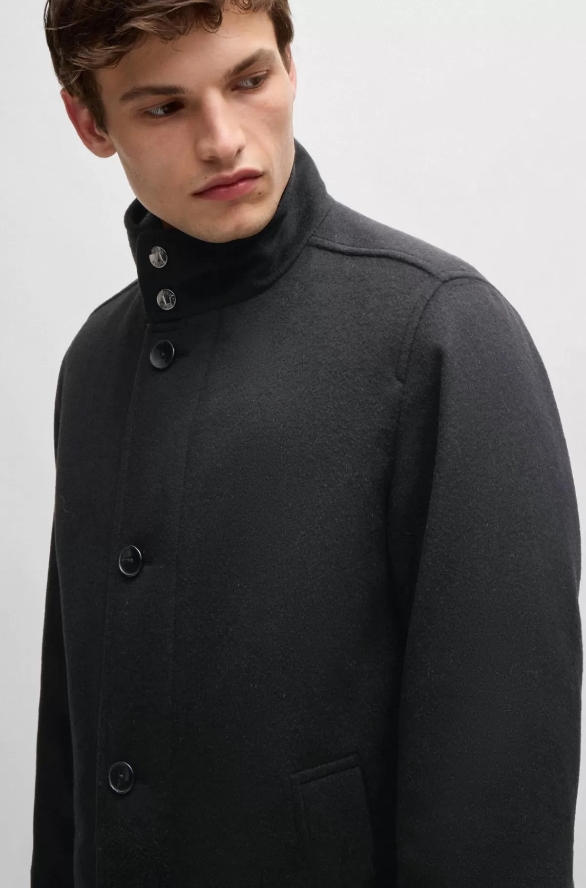 HUGO BOSS Kort Frakke Med Relaxed Fit I Ny Uld Og Kashmir Sort Cheap