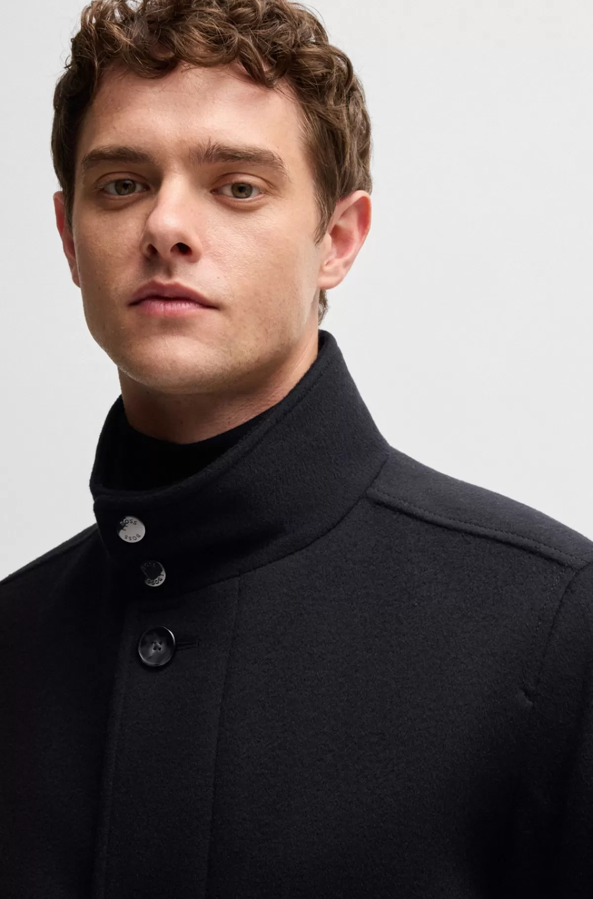 HUGO BOSS Kort Frakke Med Relaxed Fit I Ny Uld Og Kashmir Mørkeblå Discount