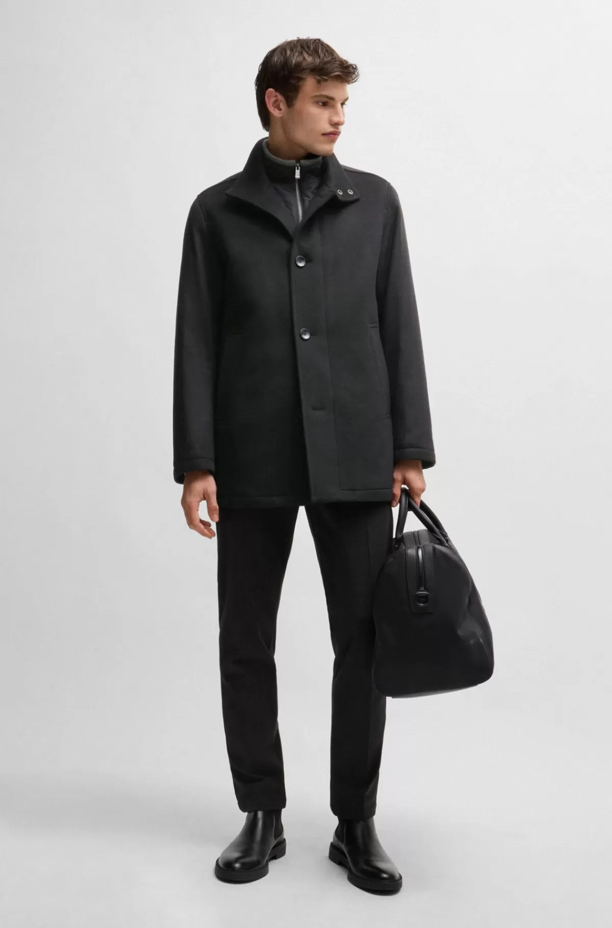 HUGO BOSS Kort Frakke Med Relaxed Fit I Ny Uld Og Kashmir Sort Cheap