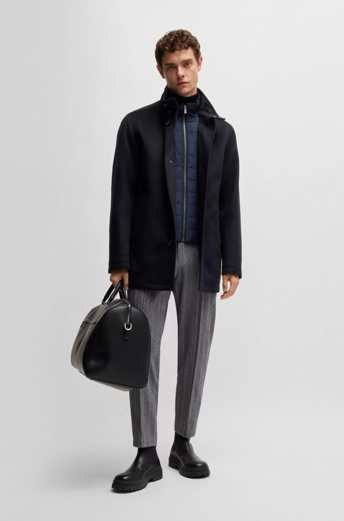 HUGO BOSS Kort Frakke Med Relaxed Fit I Ny Uld Og Kashmir Mørkeblå Discount