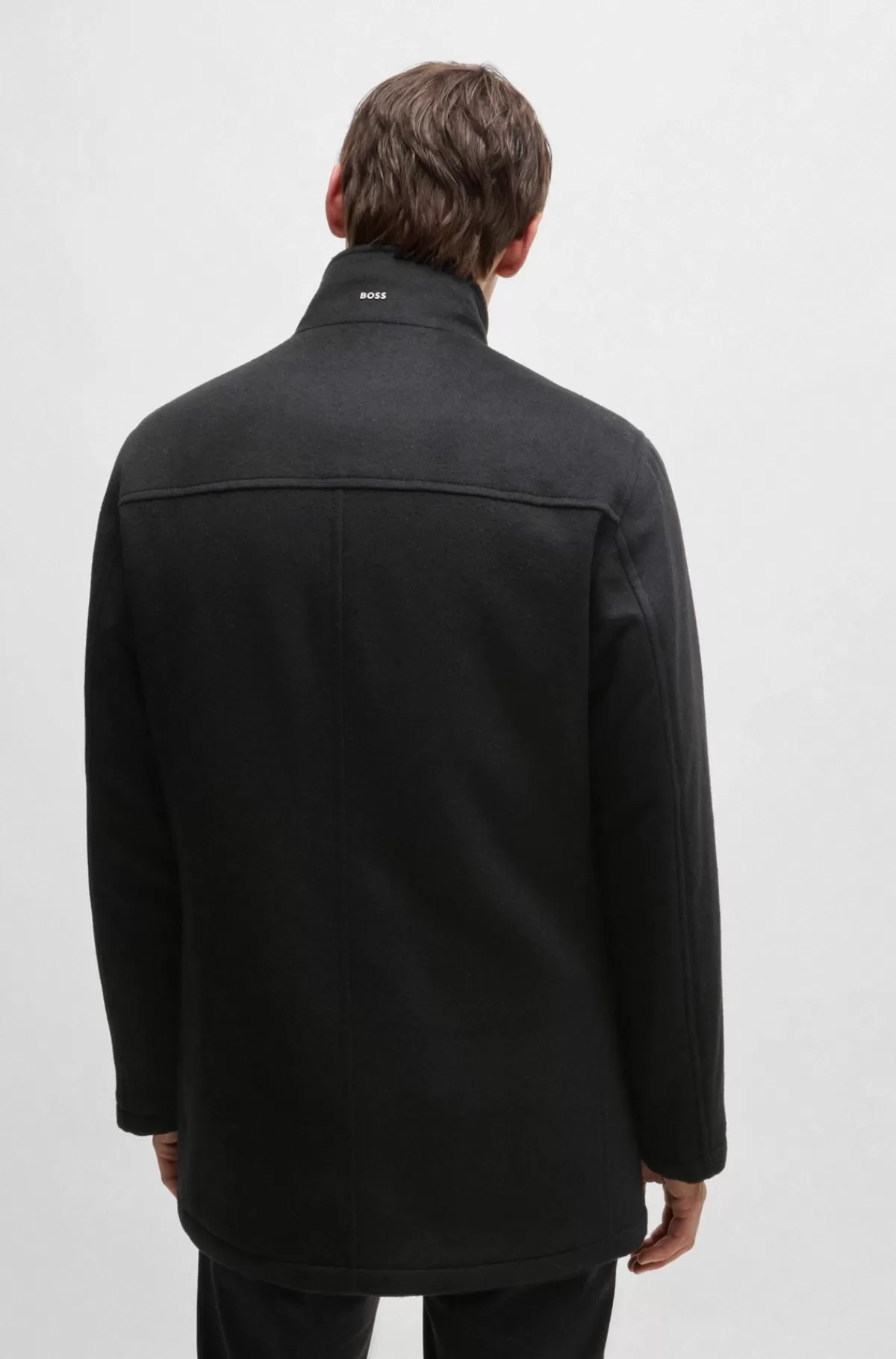 HUGO BOSS Kort Frakke Med Relaxed Fit I Ny Uld Og Kashmir Sort Cheap