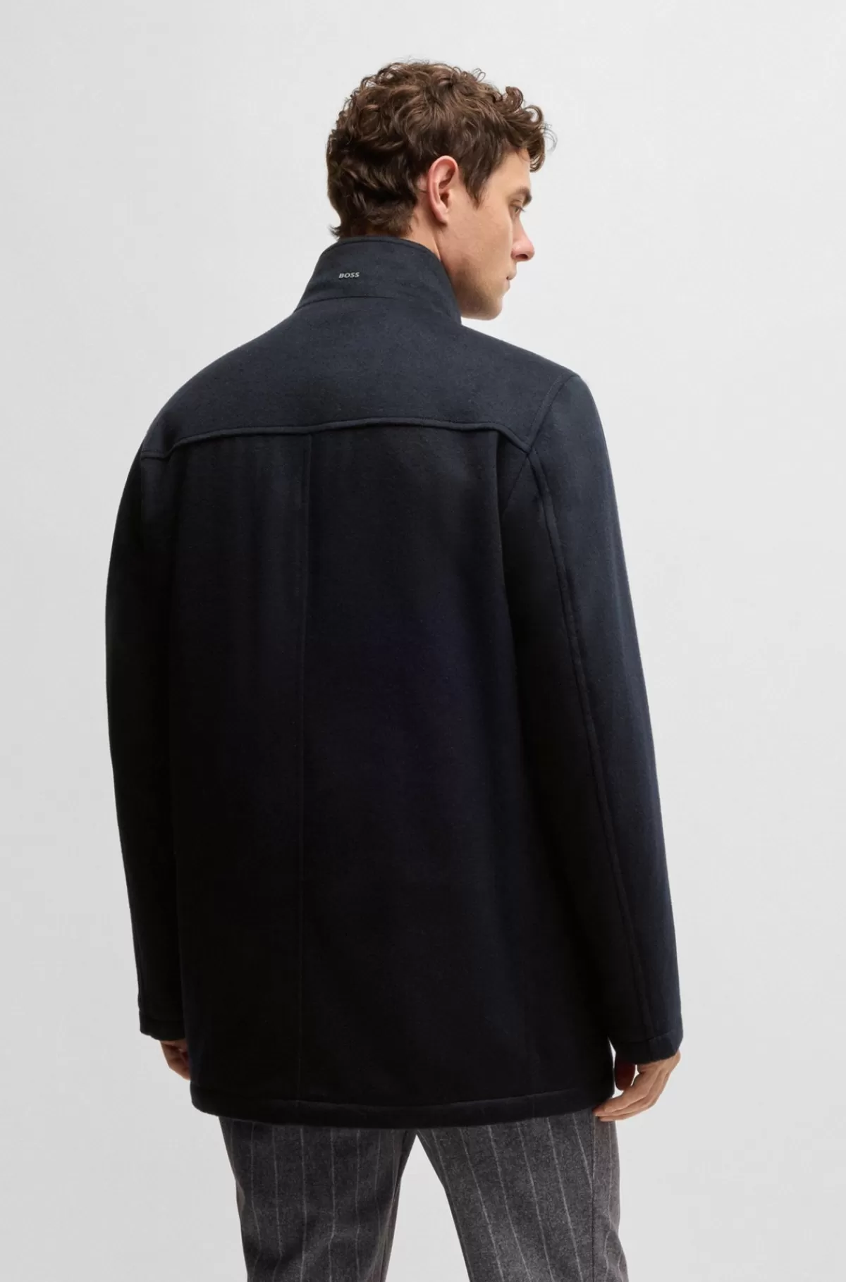 HUGO BOSS Kort Frakke Med Relaxed Fit I Ny Uld Og Kashmir Mørkeblå Discount