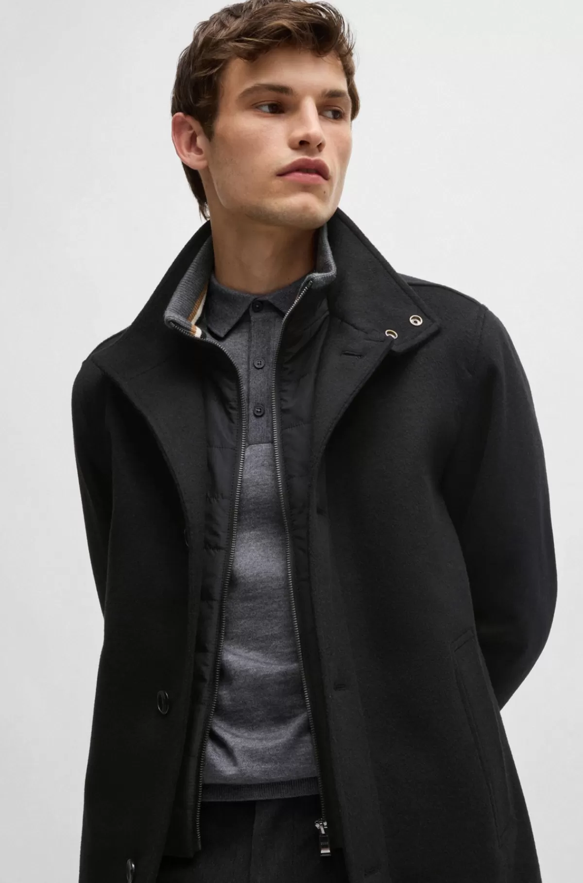 HUGO BOSS Kort Frakke Med Relaxed Fit I Ny Uld Og Kashmir Sort Cheap