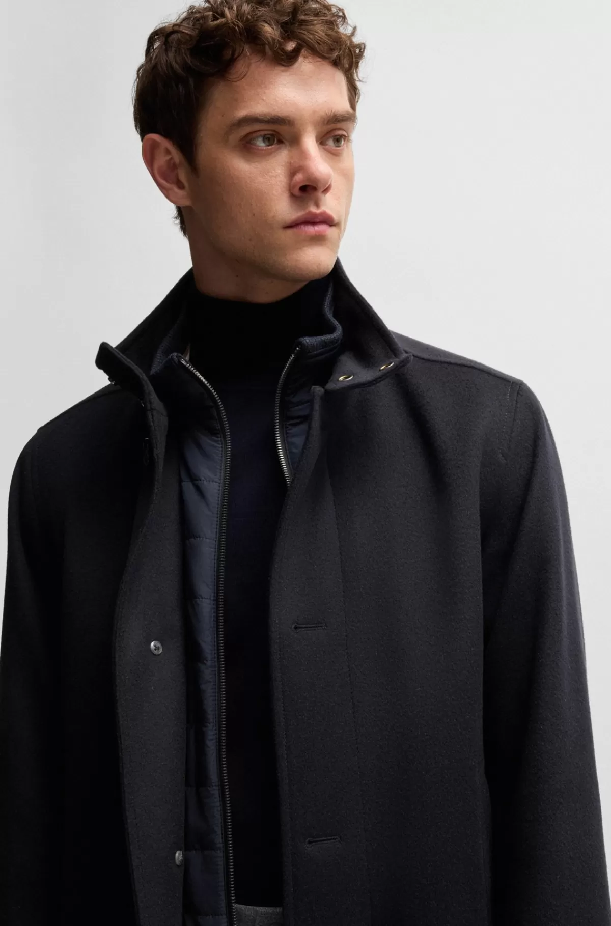 HUGO BOSS Kort Frakke Med Relaxed Fit I Ny Uld Og Kashmir Mørkeblå Discount
