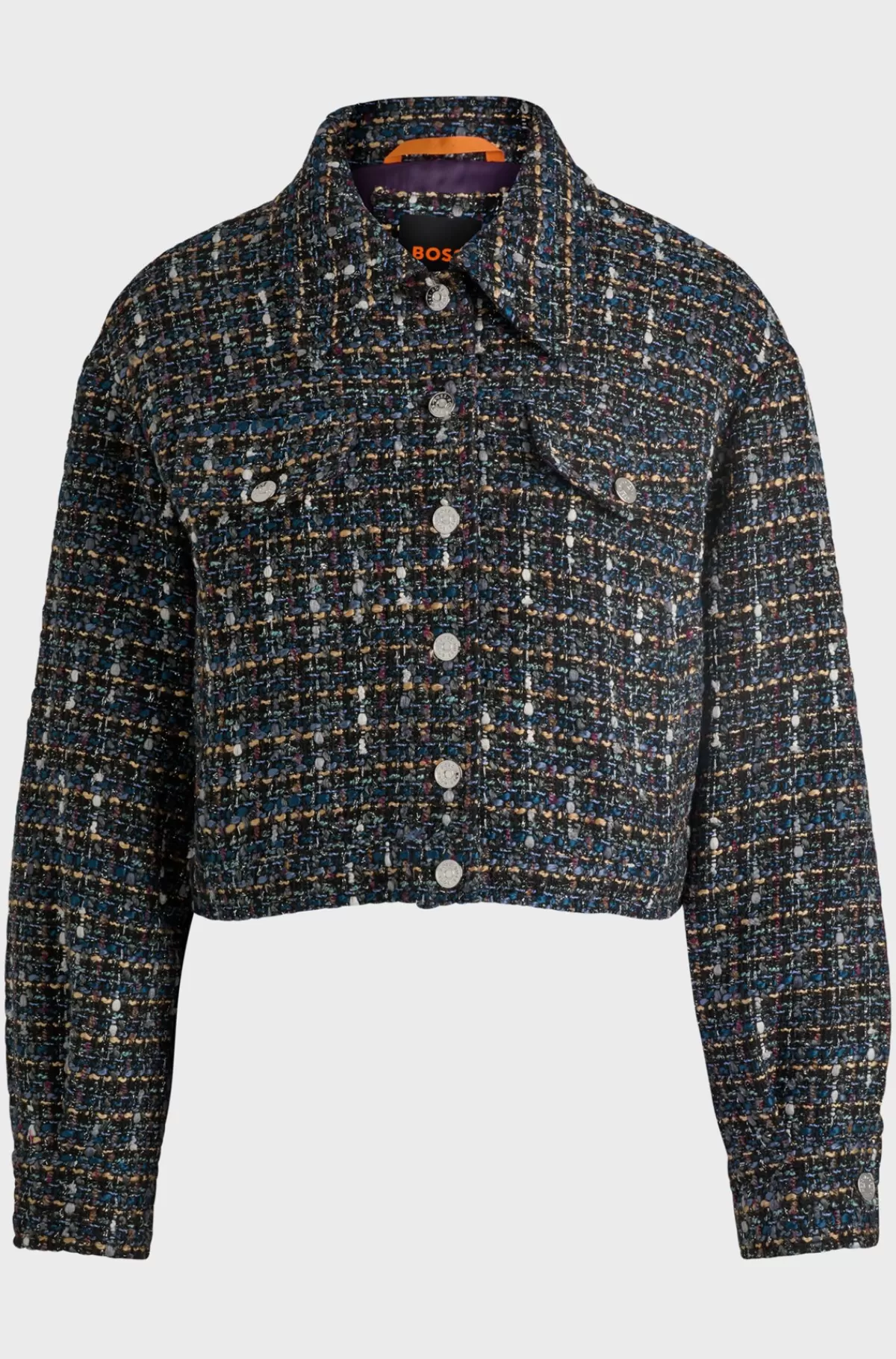 HUGO BOSS Kort Jakke I Tweed Med Brandede Knapper Mønstret Sale