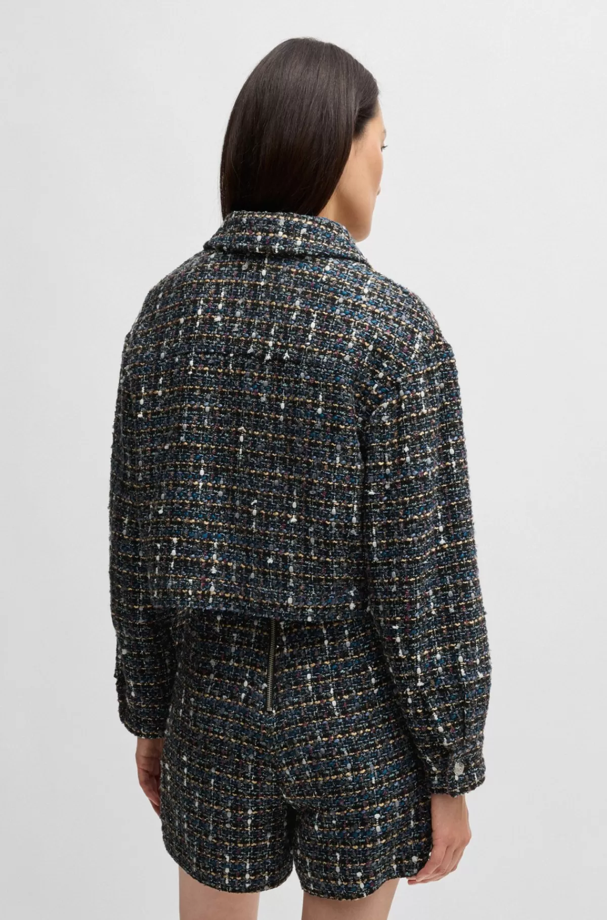 HUGO BOSS Kort Jakke I Tweed Med Brandede Knapper Mønstret Sale