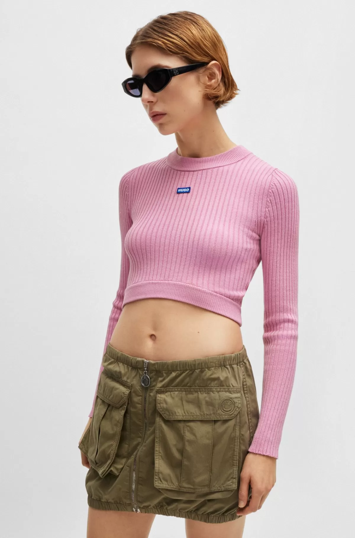 HUGO BOSS Kort Sweater Med Blåt Logomærkat Lys pink Best
