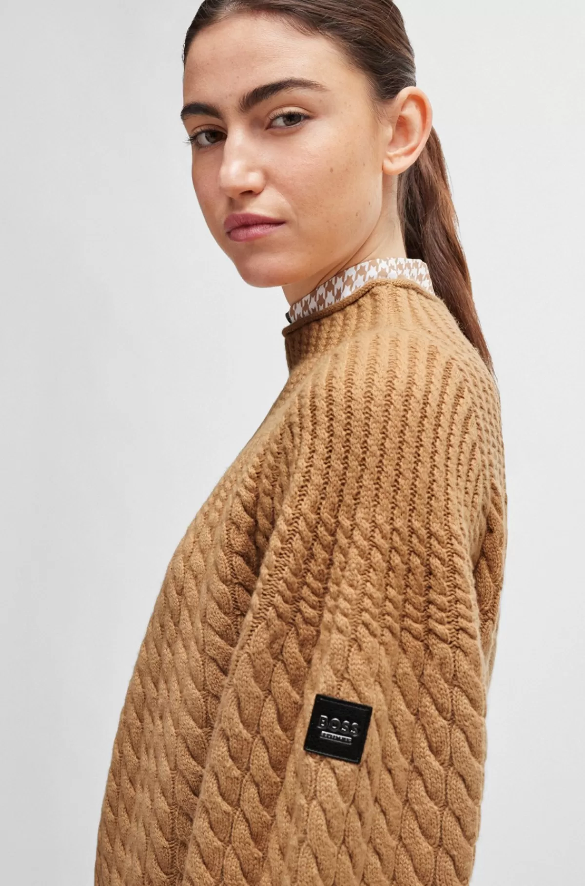 HUGO BOSS Kort Sweater Til Hestesport I Uld Og Kashmir Brun Discount