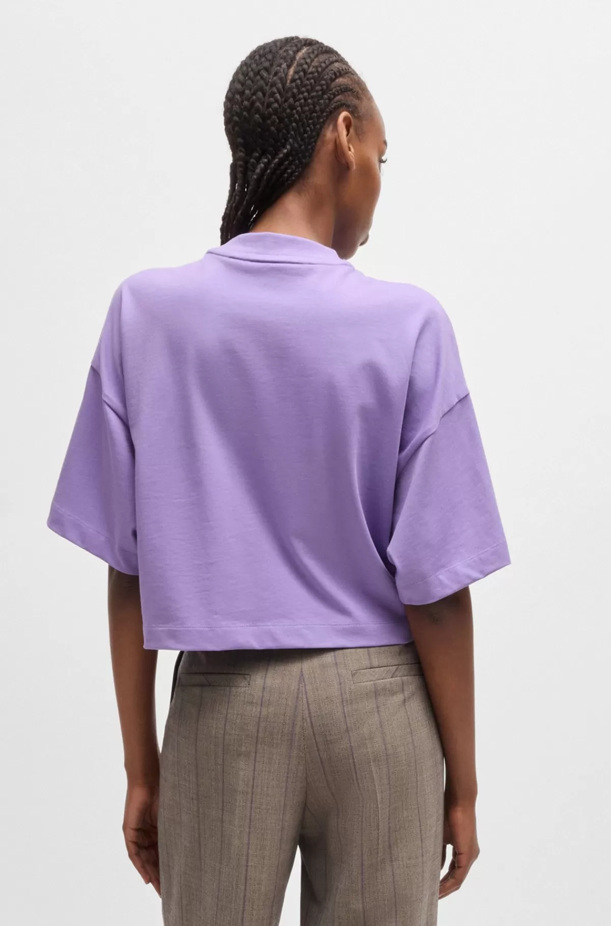 HUGO BOSS Kort T-shirt I Bomuldsjersey Med Relaxed Fit Og Stablet Logo Lyslilla Sale