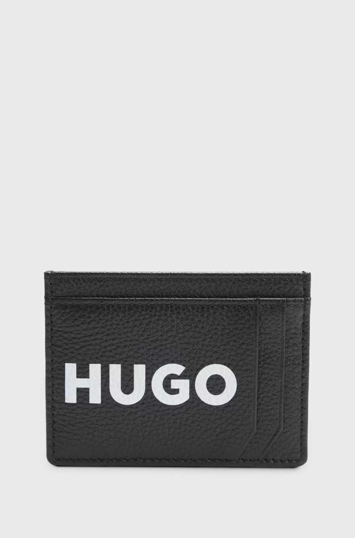 HUGO BOSS Kortholder I Kornet Læder Med Logo I Kontrastfarve Sort New