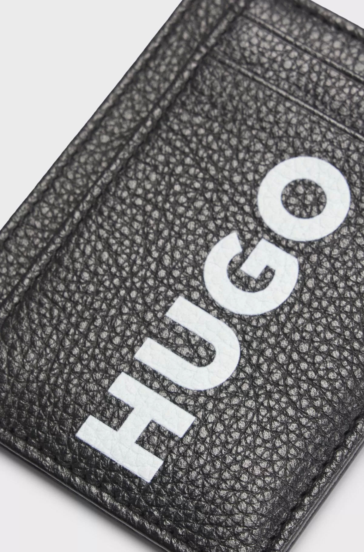 HUGO BOSS Kortholder I Kornet Læder Med Logo I Kontrastfarve Sort New