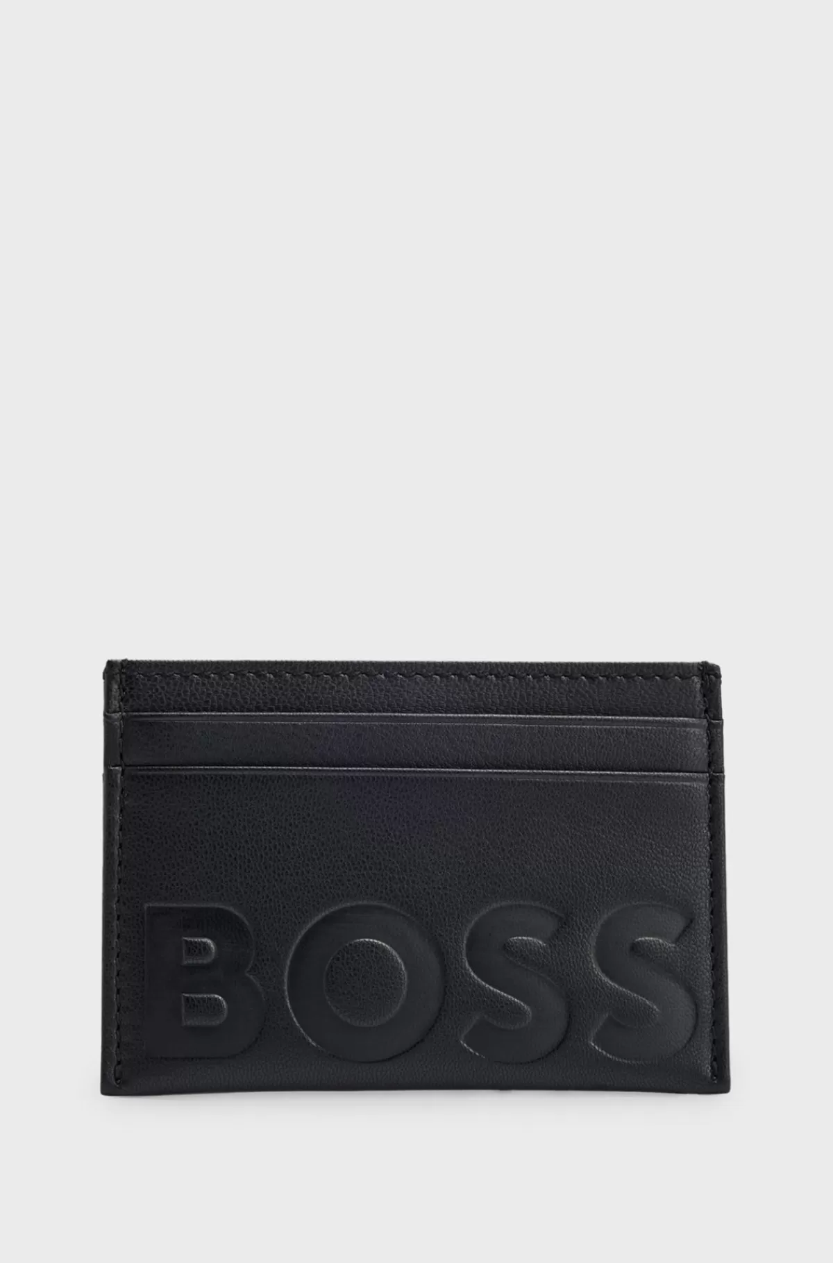 HUGO BOSS Kortholder I Læder Med Struktur Og Præget Logo Sort Clearance