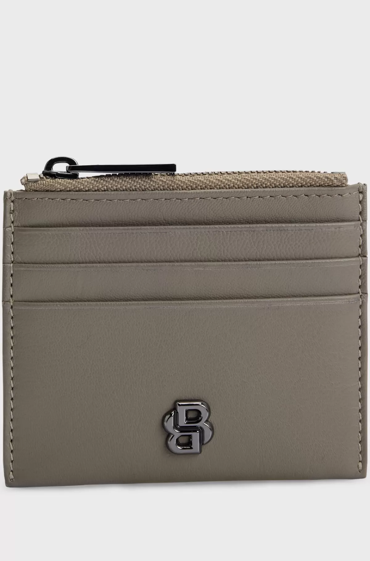 HUGO BOSS Kortholder I Mat Læder Med Dobbelt B-monogram Beige Best Sale