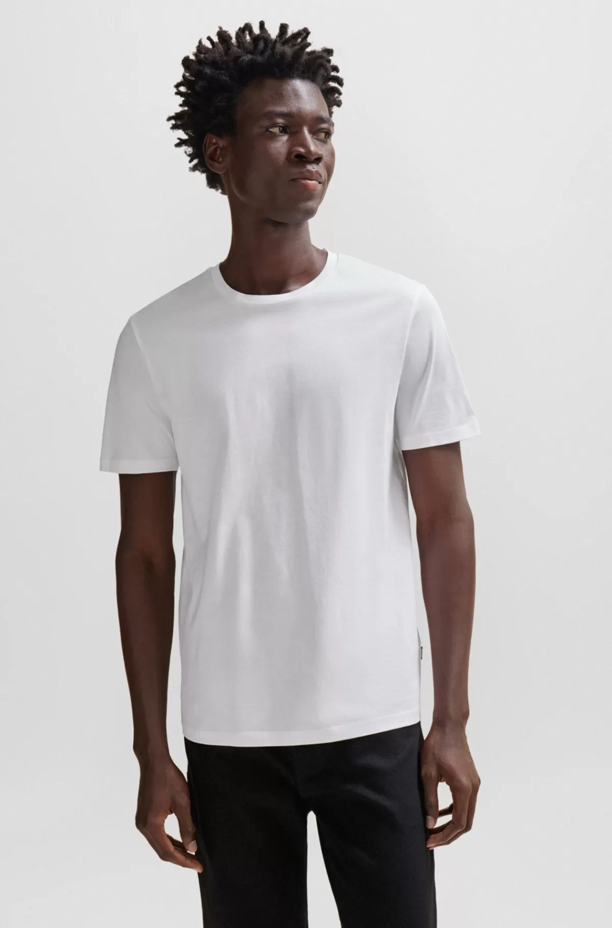 HUGO BOSS Kortærmet Slim Fit T-shirt I Merceriseret Bomuld Hvid Clearance
