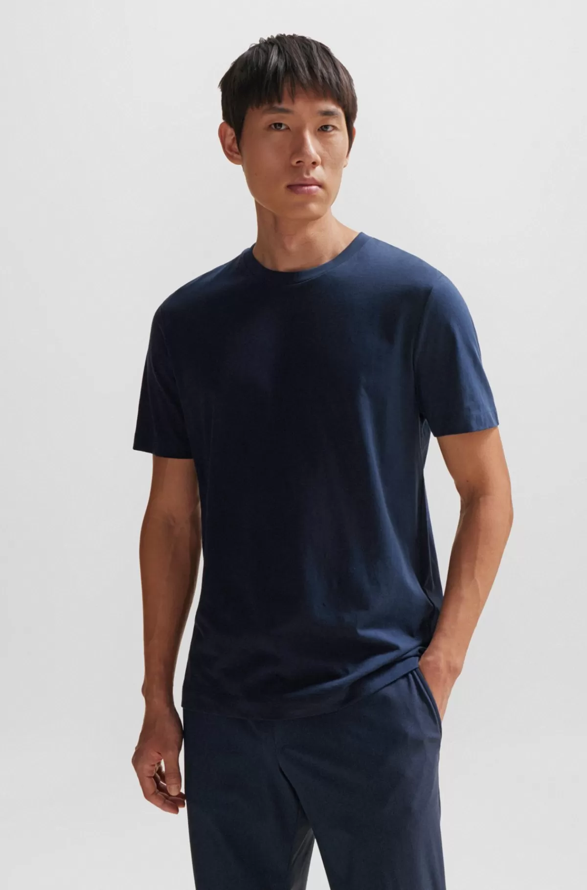 HUGO BOSS Kortærmet Slim Fit T-shirt I Merceriseret Bomuld Mørkeblå Store