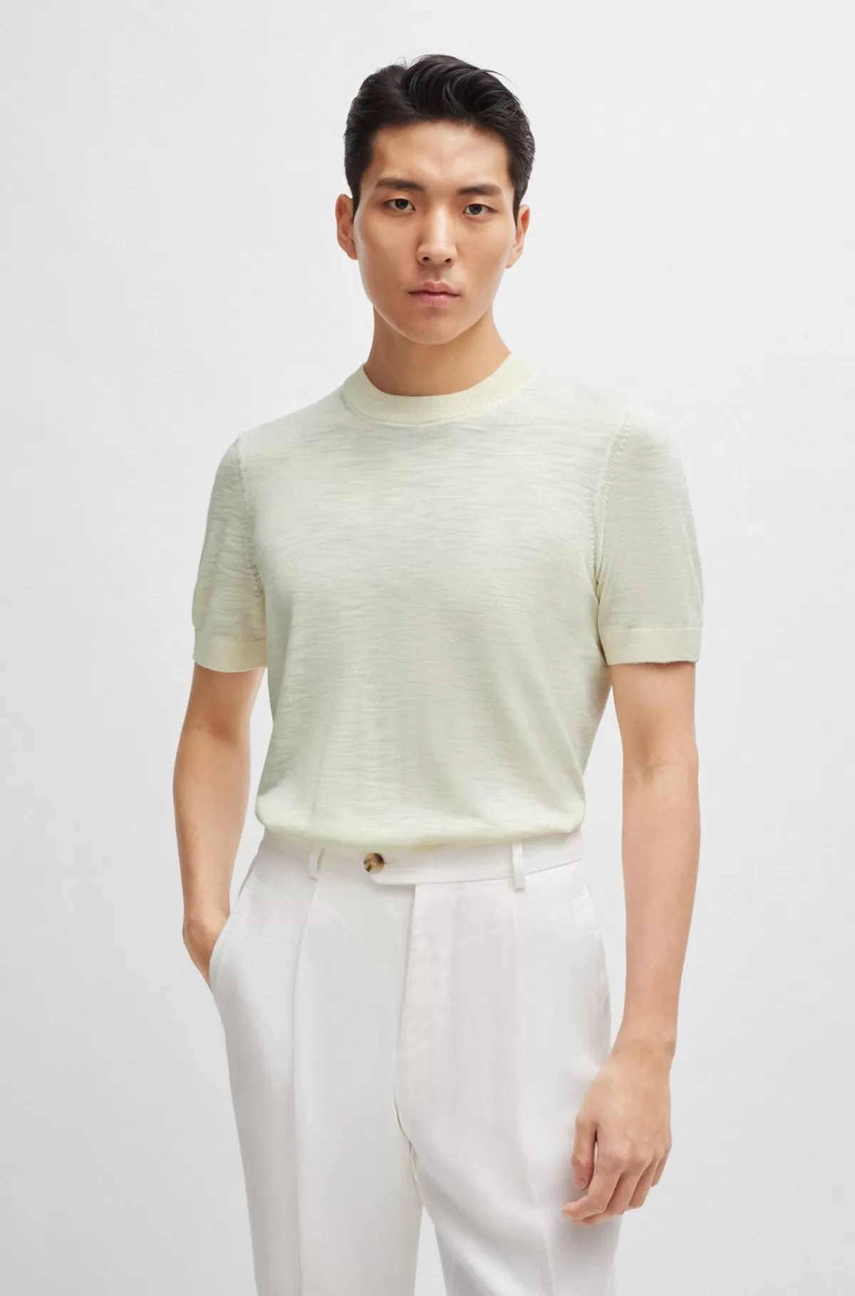 HUGO BOSS Kortærmet Sweater I Tussahsilke Hvid Best Sale