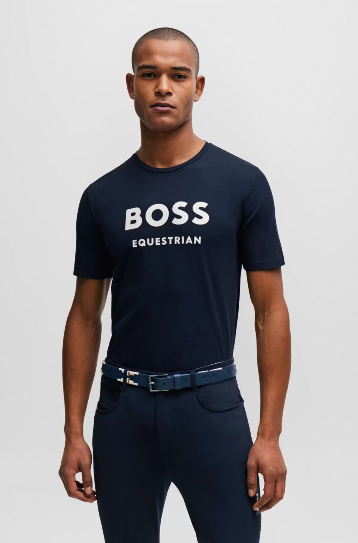 HUGO BOSS Kortærmet T-shirt Til Hestesport I Strækbomuld Med Logo Mørkeblå Flash Sale