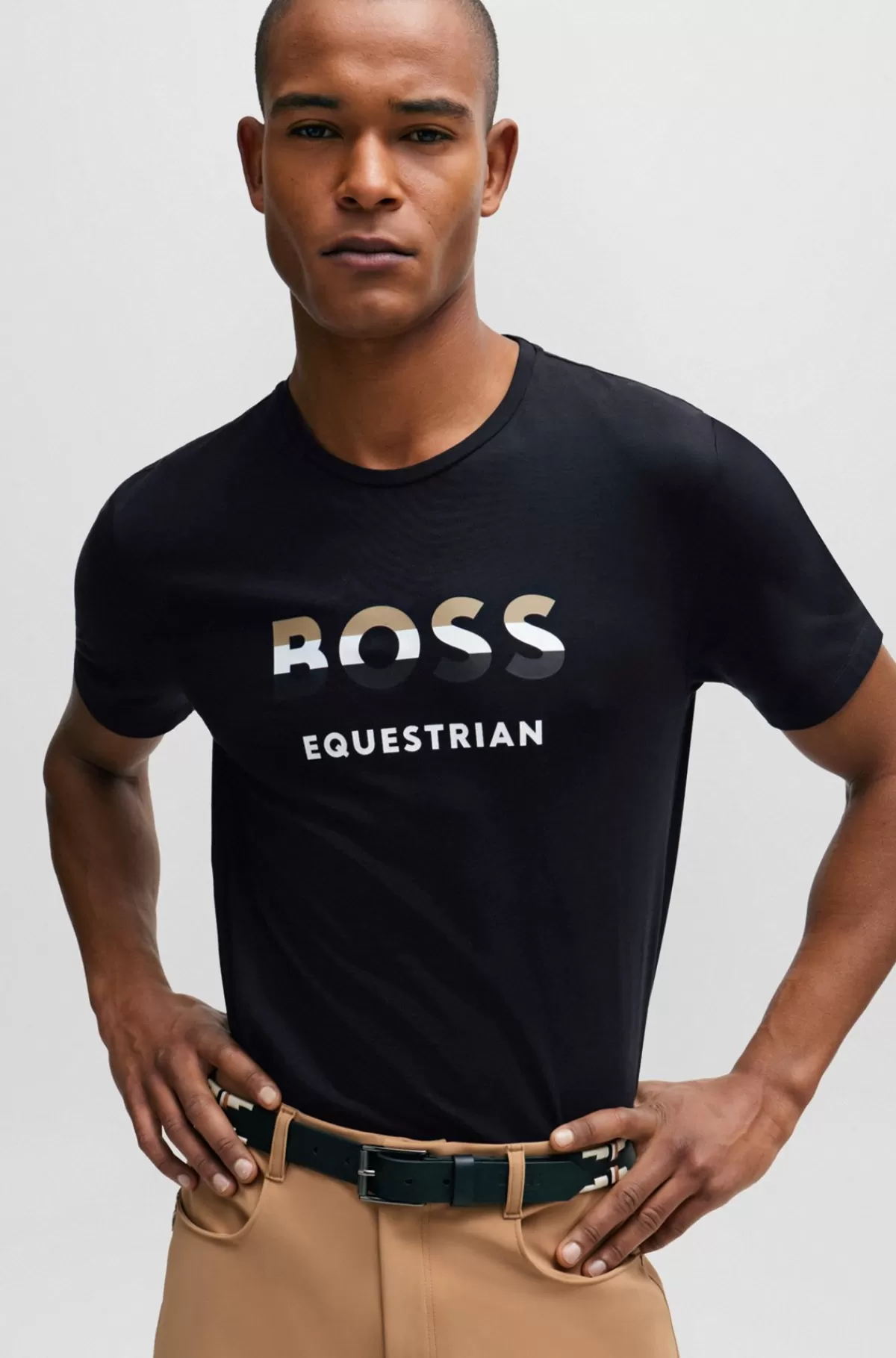 HUGO BOSS Kortærmet T-shirt Til Hestesport I Strækbomuld Med Logo Sort Best Sale
