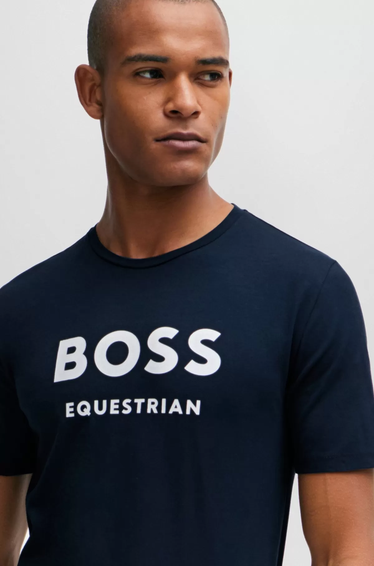 HUGO BOSS Kortærmet T-shirt Til Hestesport I Strækbomuld Med Logo Mørkeblå Flash Sale