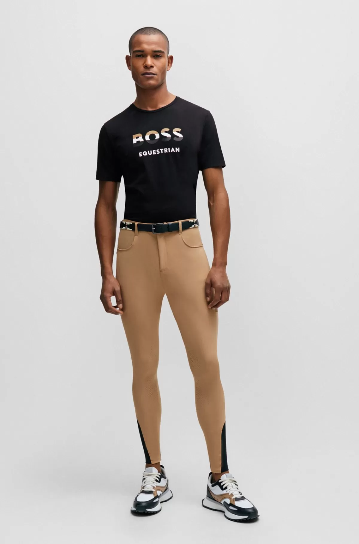 HUGO BOSS Kortærmet T-shirt Til Hestesport I Strækbomuld Med Logo Sort Best Sale