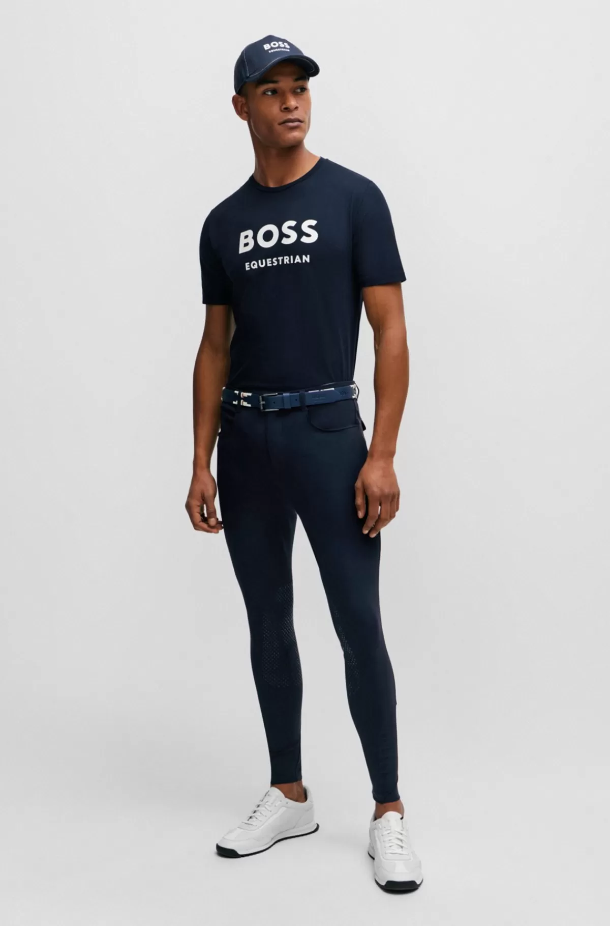 HUGO BOSS Kortærmet T-shirt Til Hestesport I Strækbomuld Med Logo Mørkeblå Flash Sale