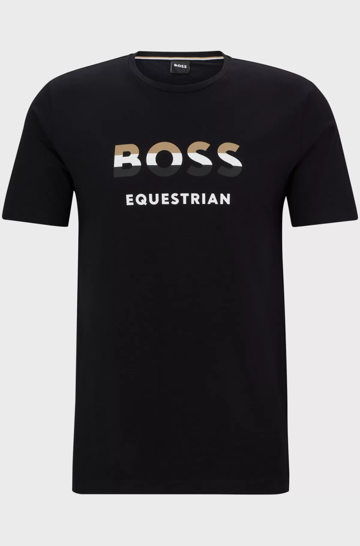 HUGO BOSS Kortærmet T-shirt Til Hestesport I Strækbomuld Med Logo Sort Best Sale