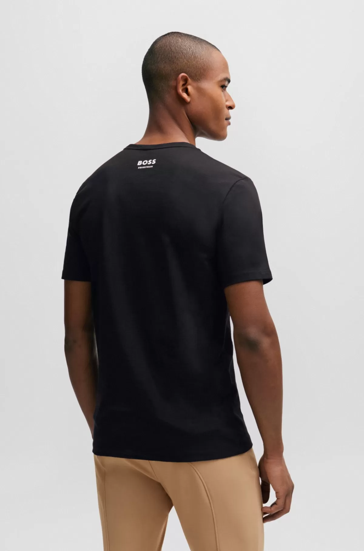 HUGO BOSS Kortærmet T-shirt Til Hestesport I Strækbomuld Med Logo Sort Best Sale