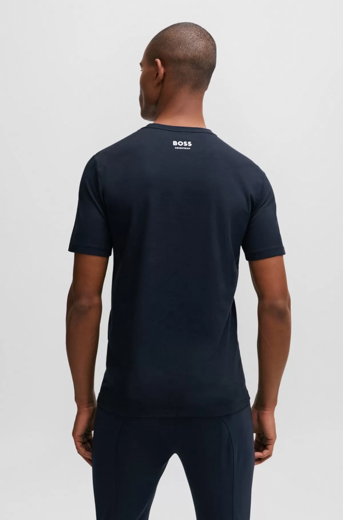 HUGO BOSS Kortærmet T-shirt Til Hestesport I Strækbomuld Med Logo Mørkeblå Flash Sale