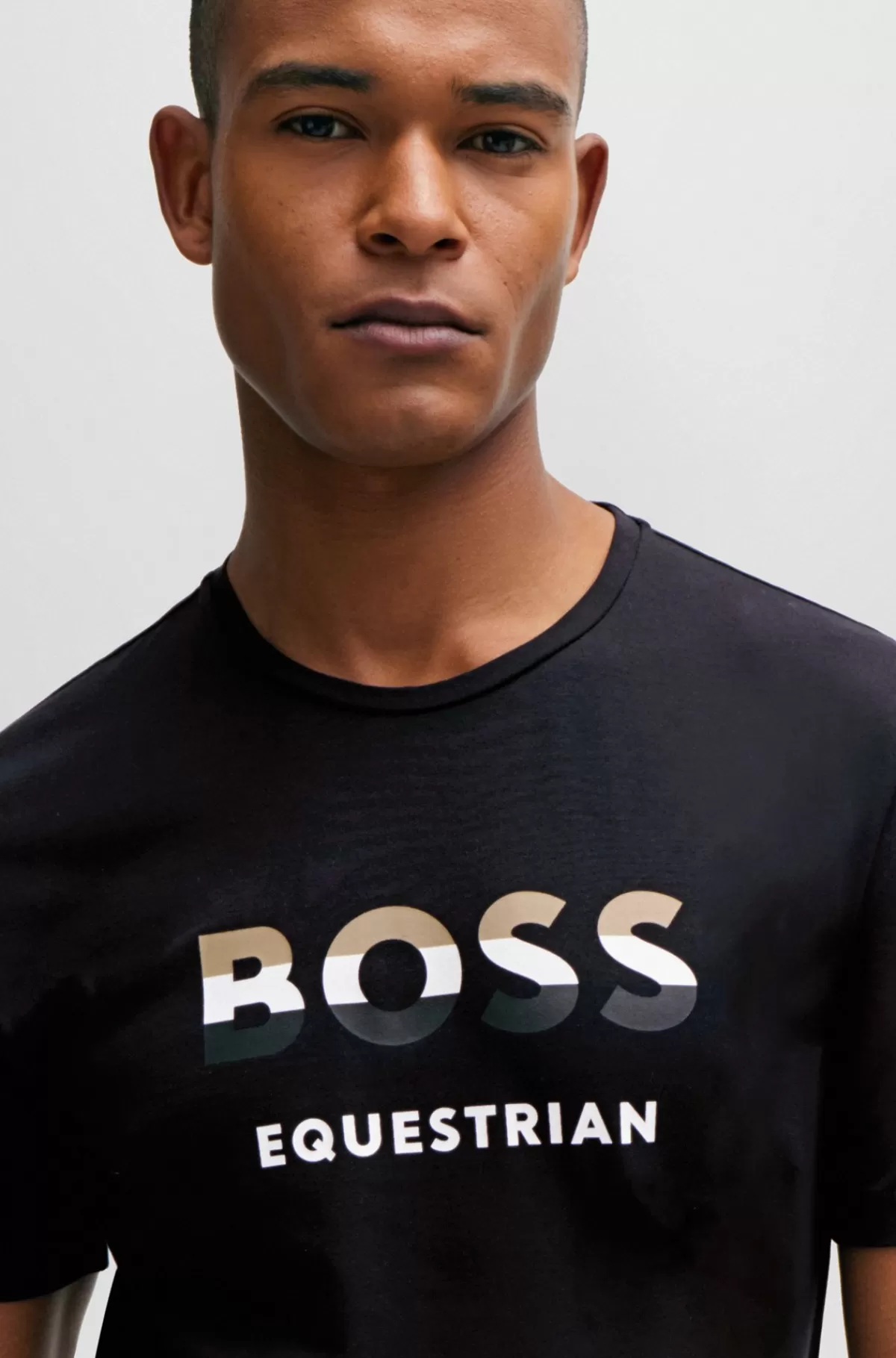 HUGO BOSS Kortærmet T-shirt Til Hestesport I Strækbomuld Med Logo Sort Best Sale