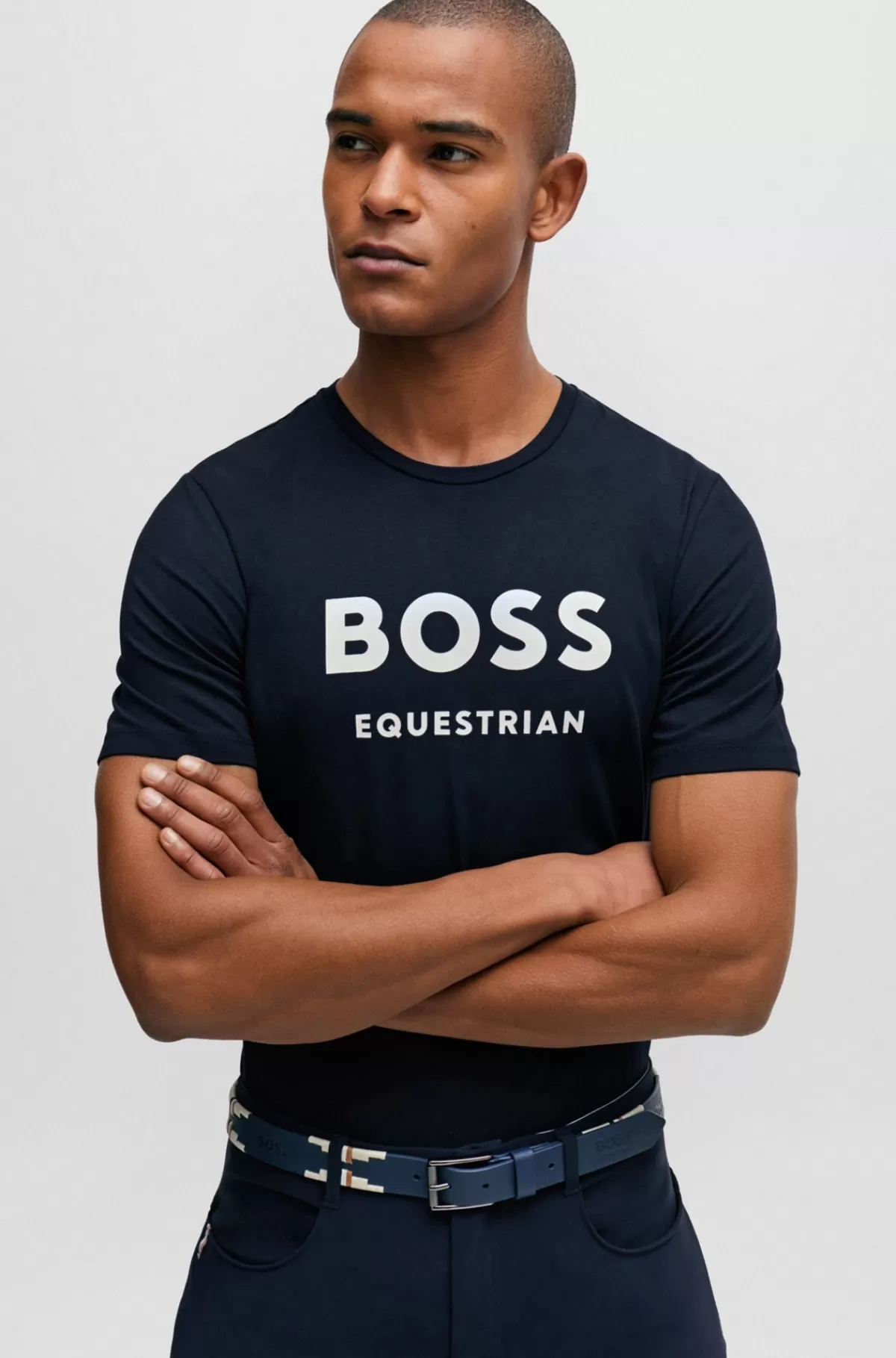 HUGO BOSS Kortærmet T-shirt Til Hestesport I Strækbomuld Med Logo Mørkeblå Flash Sale
