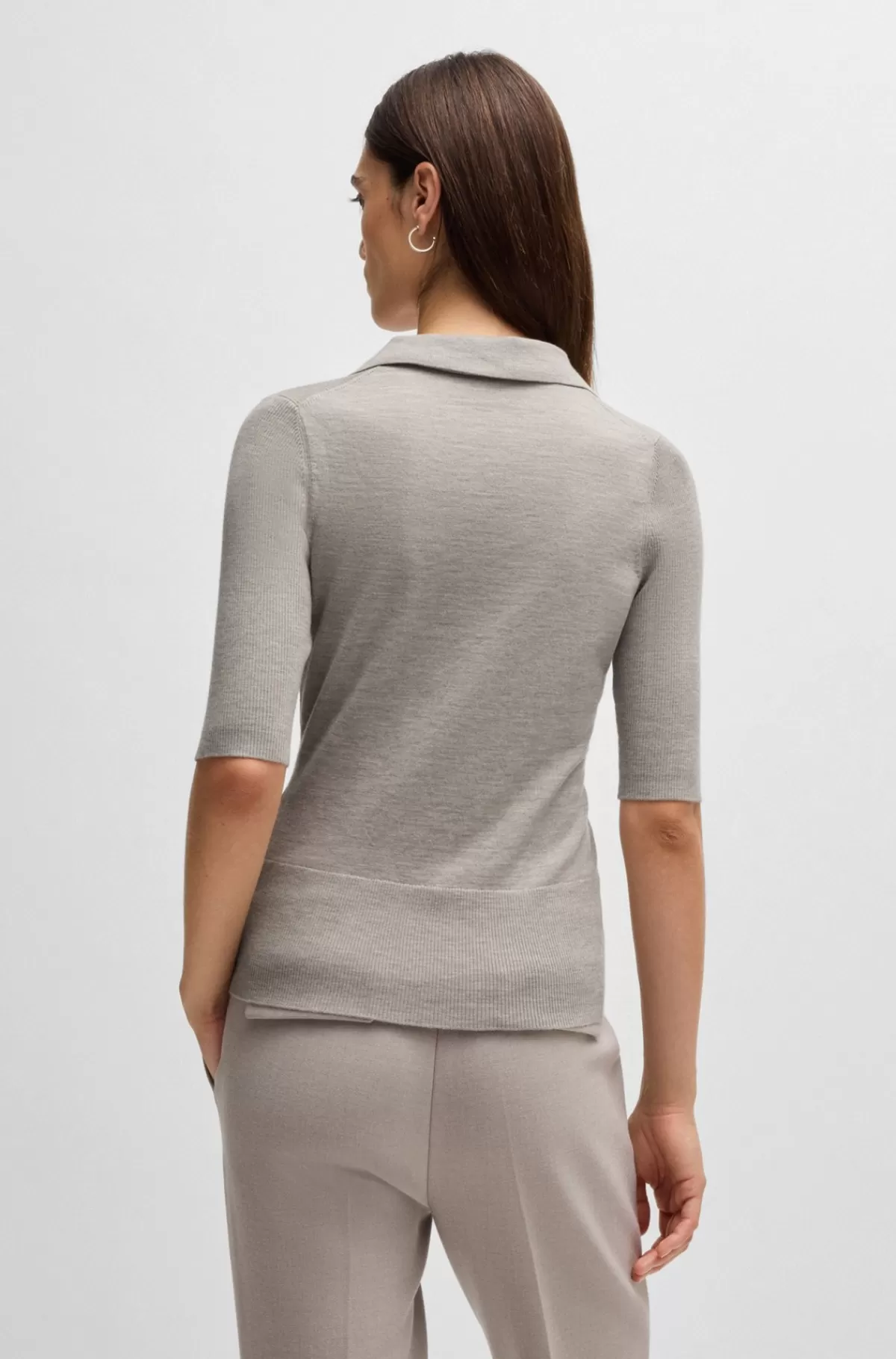 HUGO BOSS Kortærmet, Uldblandet Sweater Med Knapper På Stolpen Lysegrå Flash Sale