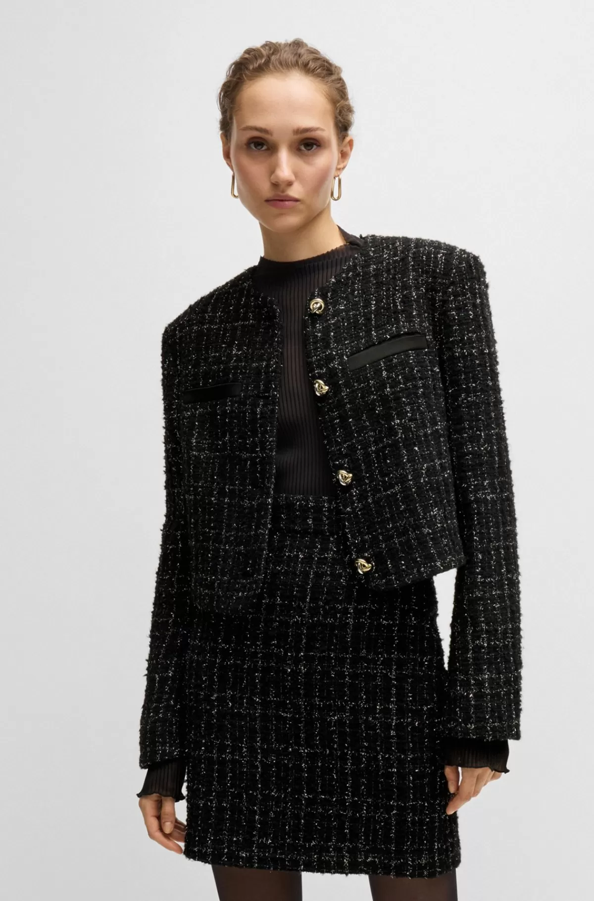 HUGO BOSS Kraveløs Jakke I Funklende Tweed Sort Best Sale