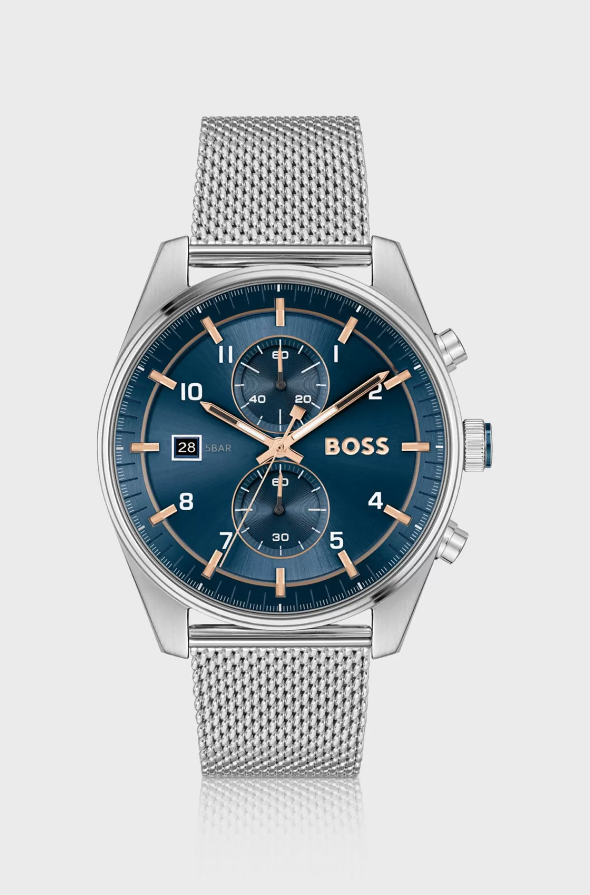 HUGO BOSS Kronograf-ur Med Blå Urskive Og Meshrem Sølv Discount