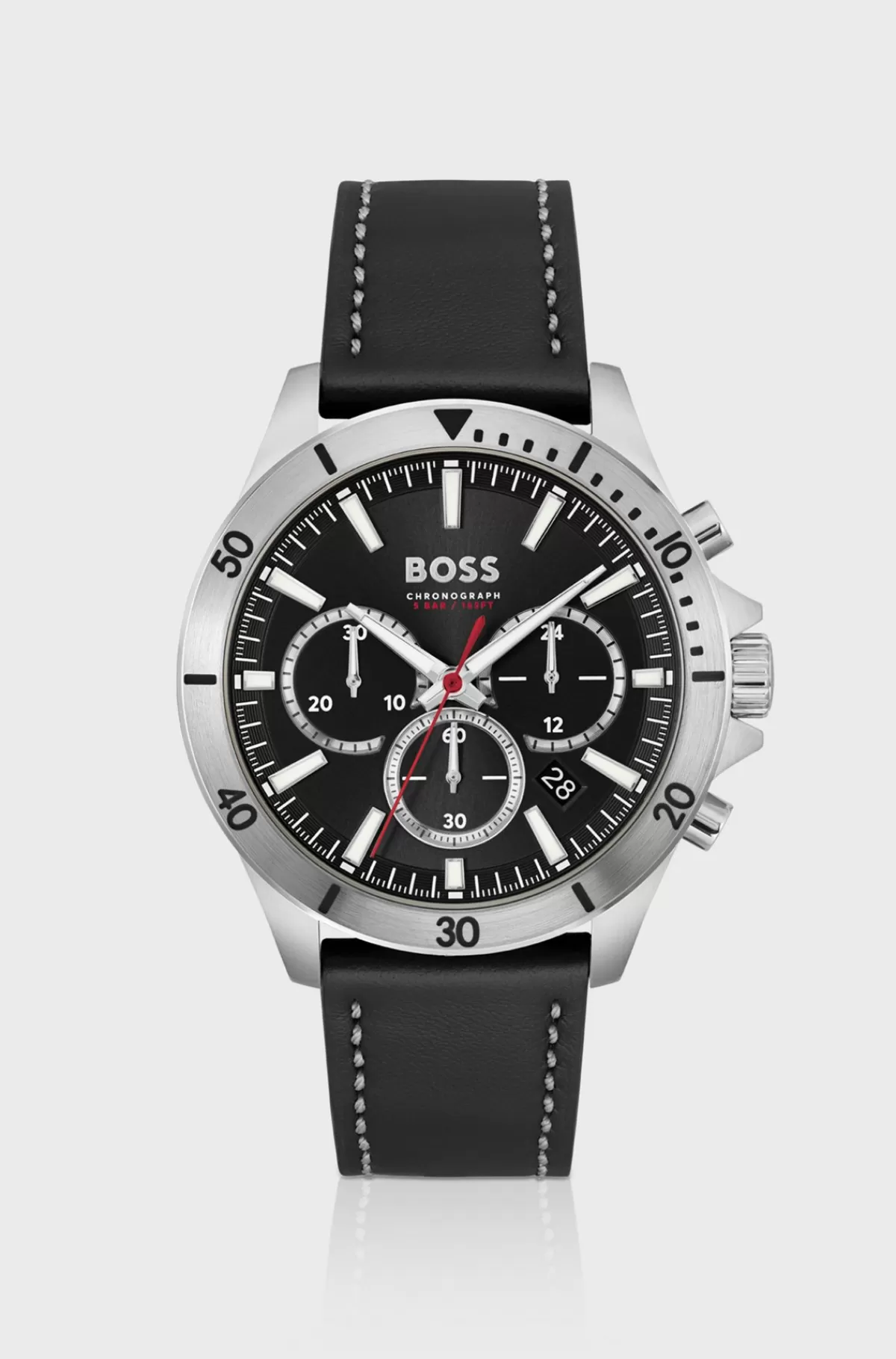HUGO BOSS Kronografur Med Flere Sub-registre Og Læderrem Sort Sale