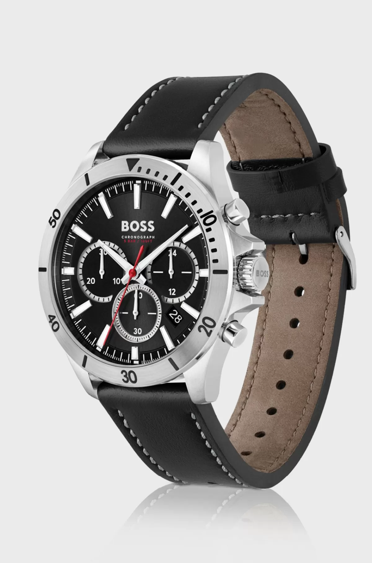 HUGO BOSS Kronografur Med Flere Sub-registre Og Læderrem Sort Sale