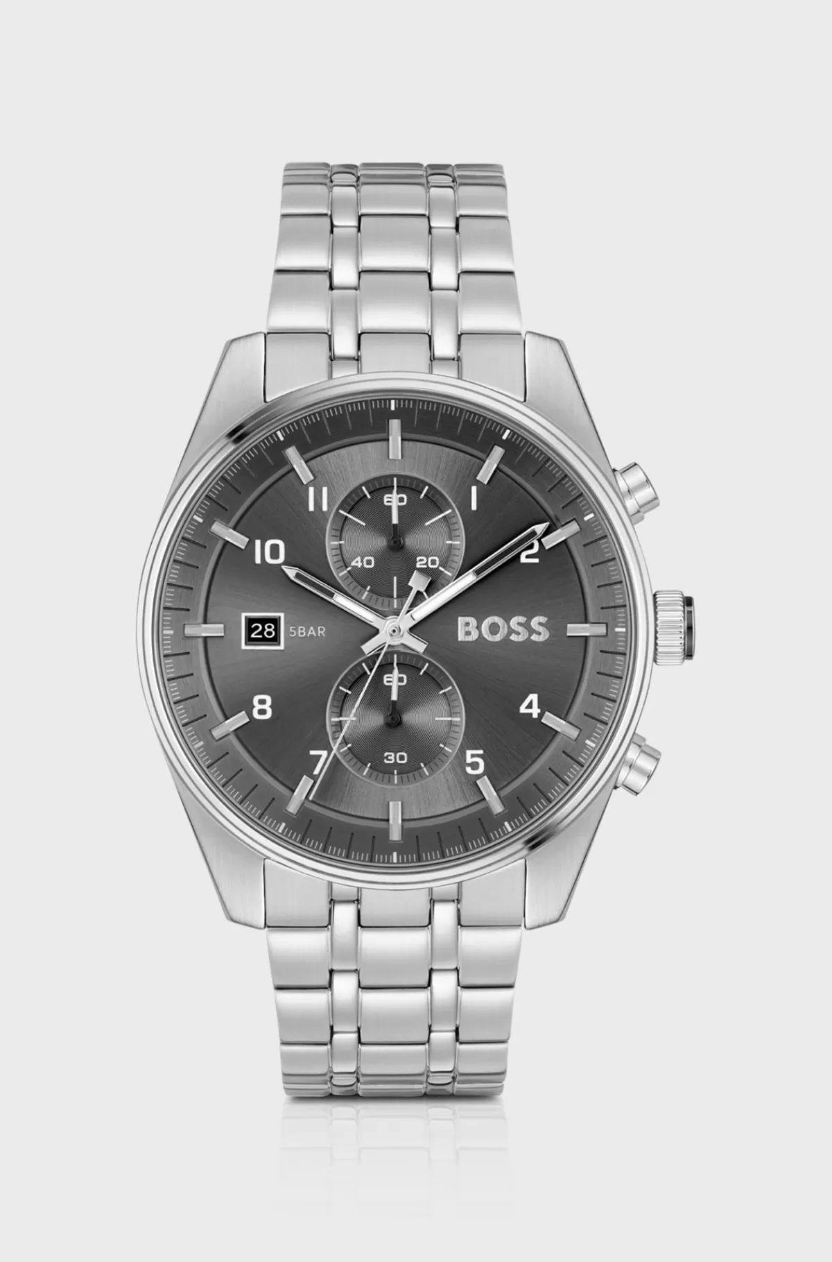 HUGO BOSS Kronografur Med Grå Urskive Og Lænkerem Sølv Outlet