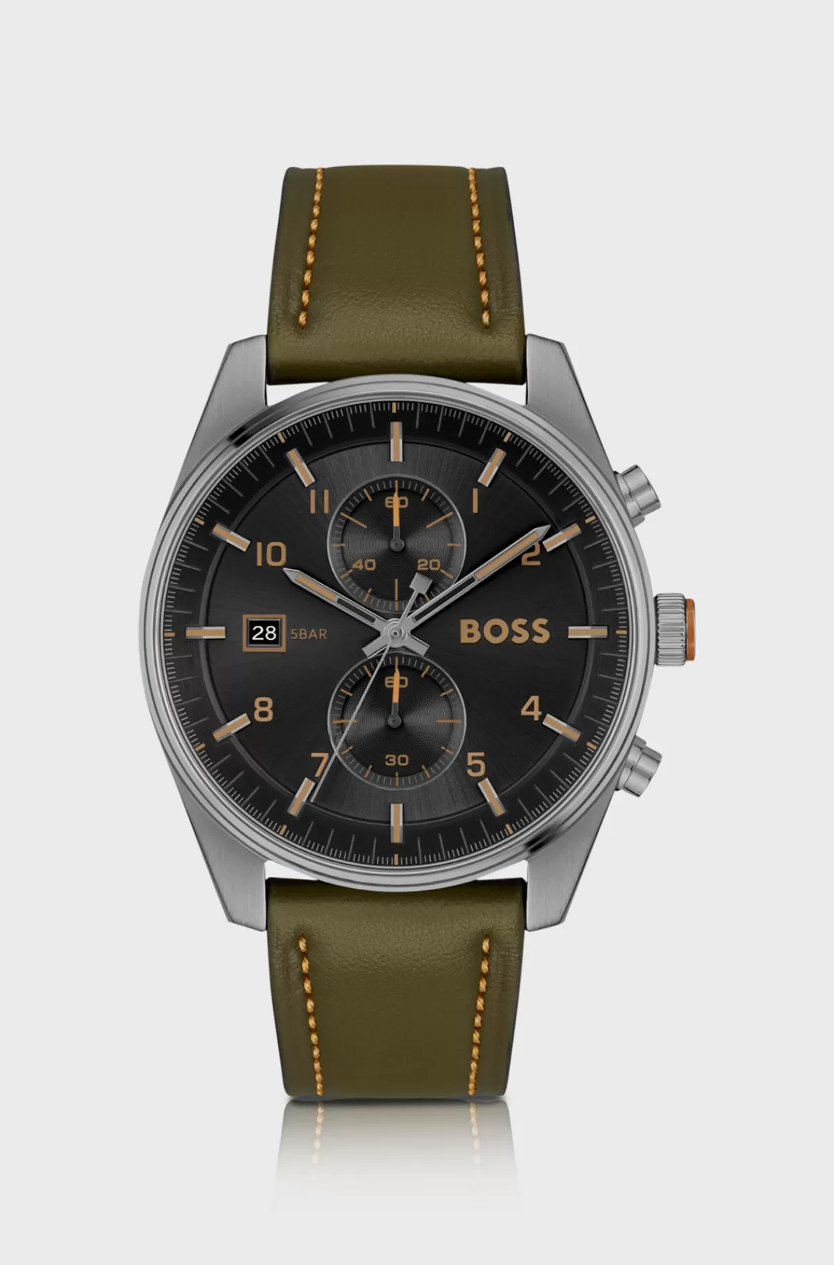 HUGO BOSS Kronograf-ur Med Læderrem Og Sort Skive Grøn Best